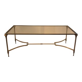 Maison Jansen Brass and Steel Glass Top Cocktail Table Circa 1960s For Sale
