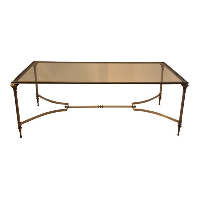 Maison Jansen Brass and Steel Glass Top Cocktail Table Circa 1960s For Sale