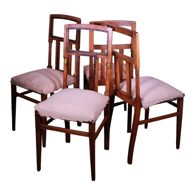 1900s English Aesthetic Movement Oak Wood Dining Chairs - Set of 4 For Sale