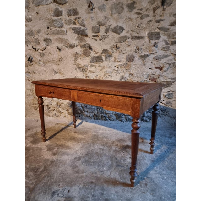 French Oak Writing Desk with Two Drawers, 1920s For Sale - Image 10 of 18