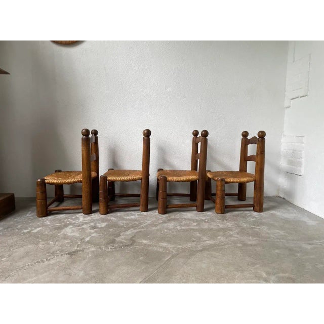 Wood Low Fireplace Chairs in style of Charles Dudouyt, 1940s, Set of 4 For Sale - Image 7 of 13
