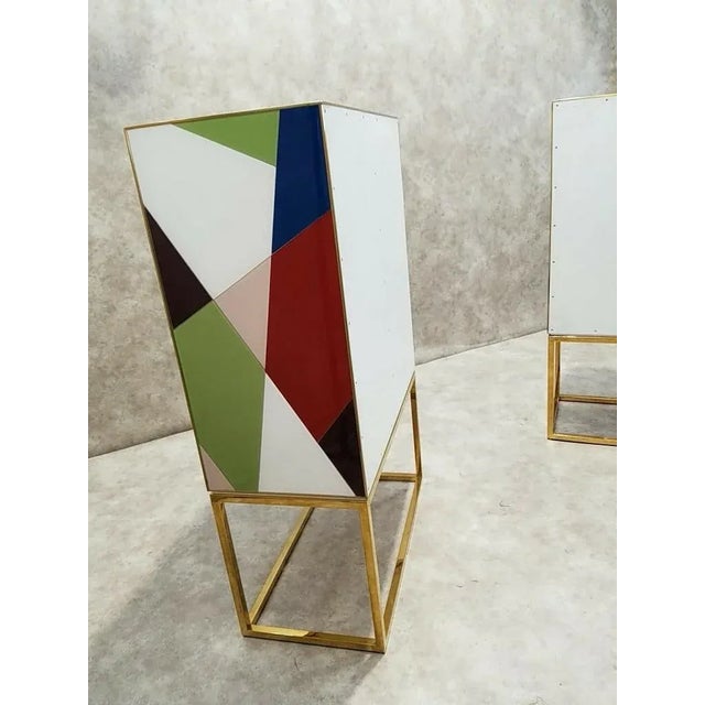Torino Reverse, Painted Glass and Brass 2 Door Dry Bar Cabinet by Johnathan Adler For Sale - Image 9 of 13