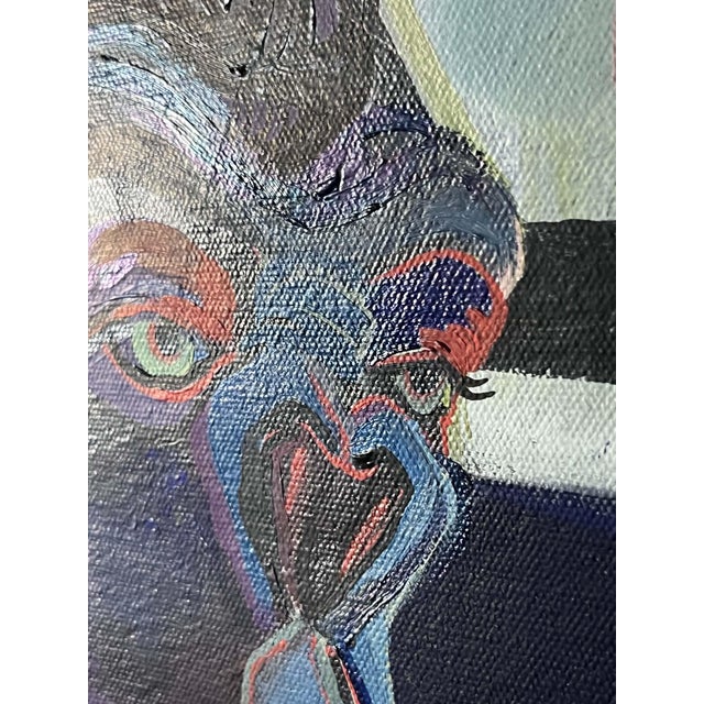 Gorilla Engineer, Coal Fire & Hummingbirds Unstretched Canvas Joni Wildman Oil Painting For Sale - Image 4 of 13