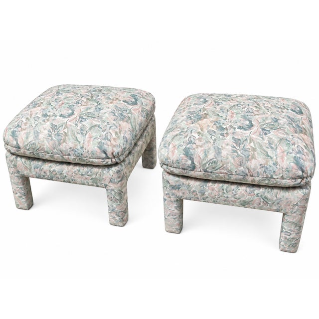 Pair of Pillow Top Upholstered Parsons Ottomans in the Style of Milo Baughman For Sale - Image 4 of 5