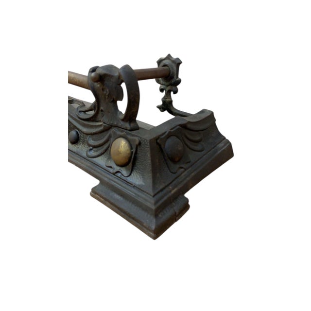 Victorian Victorian Art Nouveau Style Cast Iron and Brass Fire Fender For Sale - Image 3 of 5