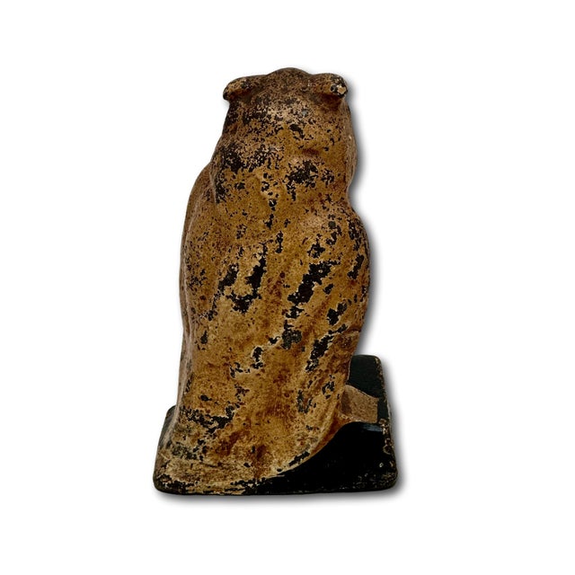 Unusual Antique American Cast Iron Wise Old Owl Sitting on a Book Figurative Doorstop - Circa 1920s. For Sale - Image 15 of 18