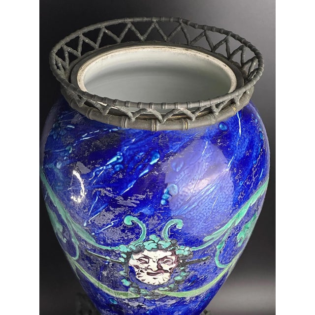 French Vases on Patinated Bronze Bamboo Mounts with Portraits of Henri III from A. Giroux Paris, 1880-1895, Set of 2 For Sale - Image 9 of 12