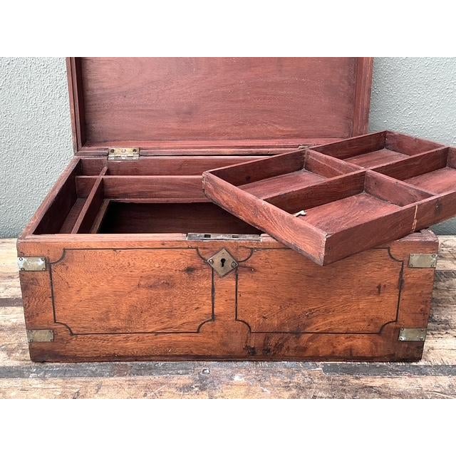 Vintage Campaign Wood Box With Brass Detail For Sale - Image 9 of 13