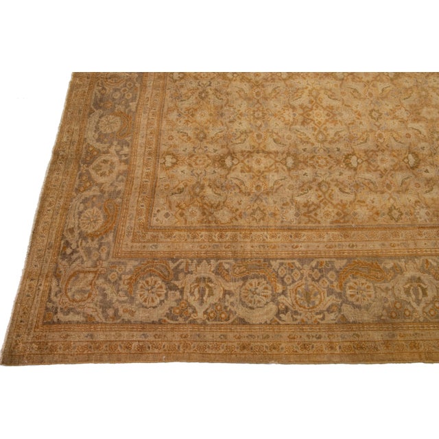 Late 19th Century Antique Sultanabad Handmade Tan Wool Rug With Allover Floral Design For Sale - Image 4 of 11