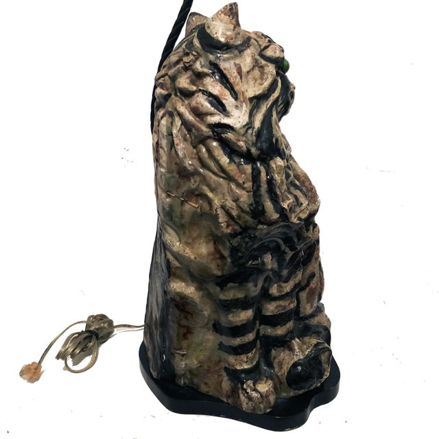 1940s Painted Pottery/Terracotta Cat Lamp For Sale - Image 10 of 13