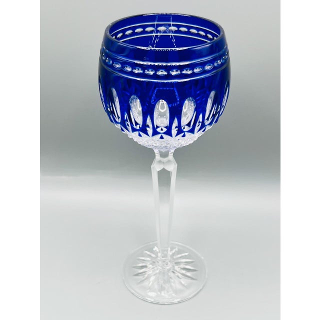 Vintage Crystal Clarendon Hock Wine Glasses from Waterford, Blue Cut in Clear, 1980s, Set of 2 For Sale - Image 13 of 16