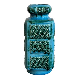 Ceramic Vase With Relief Geometric Pattern West Germany Mid-Century Modern 1970s For Sale