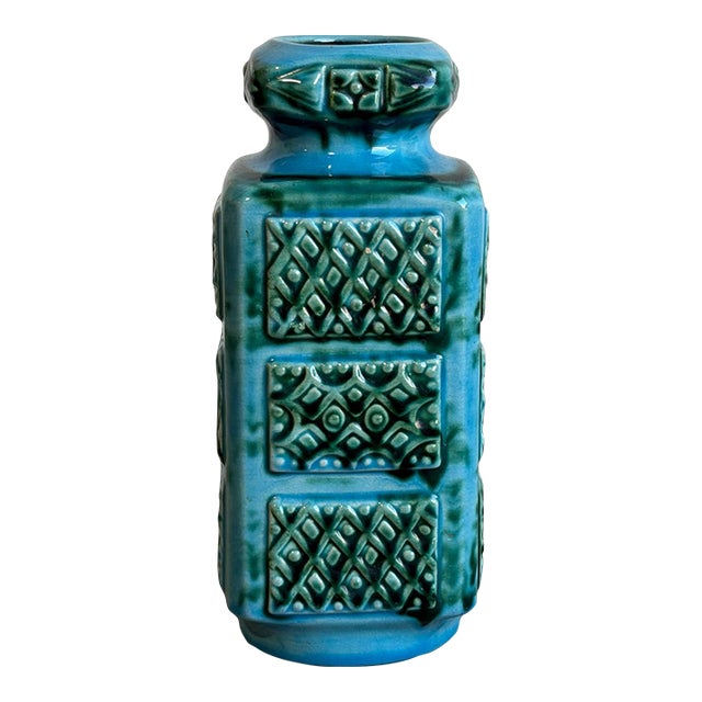 Ceramic Vase With Relief Geometric Pattern West Germany Mid-Century Modern 1970s For Sale
