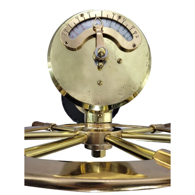 1930s Solid Brass Ships Wheel on Stand For Sale - Image 5 of 6