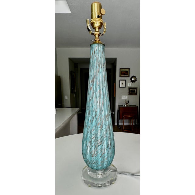 Barbini Barbini Murano Blue Copper Ribbed Glass Table Lamp For Sale - Image 4 of 18