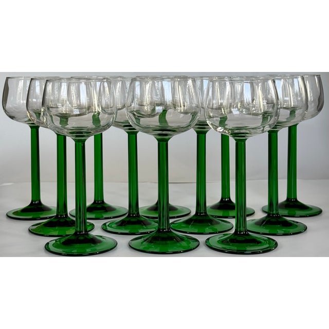 Contemporary Made in France Vintage Green Cordial Wine Glasses - Set of 12 For Sale - Image 3 of 11