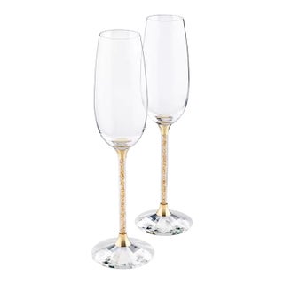 Swarovski Stemware | Set of 2 Crystalline Golden Shadow Toasting Flutes For Sale