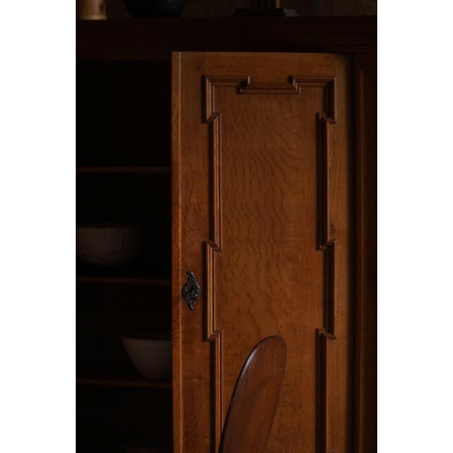 Mid-Century Modern Danish Oak Cabinet with Carved Doors and Decorative Base, 1950s For Sale - Image 11 of 17