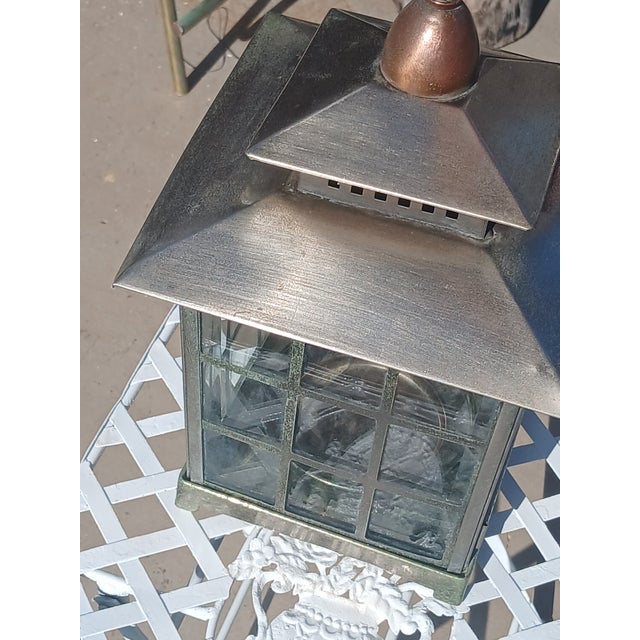 Brass 1940s Copper and Brass Hanging Candle Lantern For Sale - Image 8 of 8