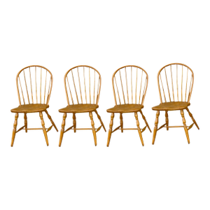 Late 20th Century Set of Four Vintage Solid Bow Back Windsor Dining Chairs