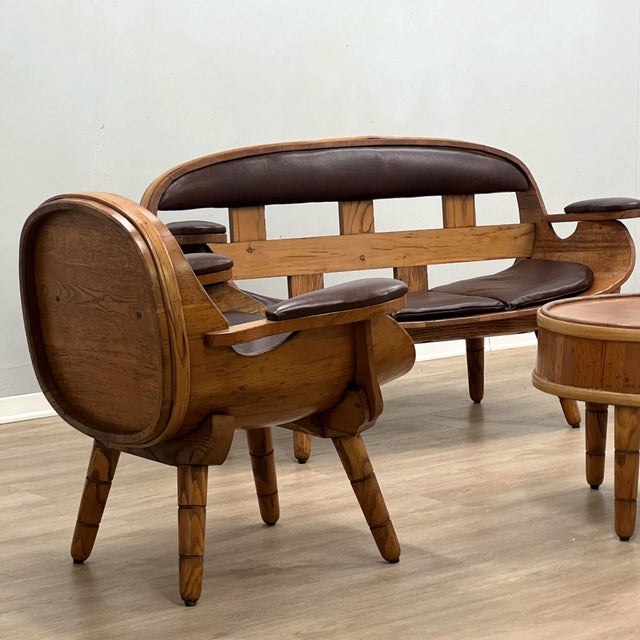 1970s Rustic Wooden Barrel Chairs and Sofa, Italy, 1970s, Set of 4 For Sale - Image 5 of 18