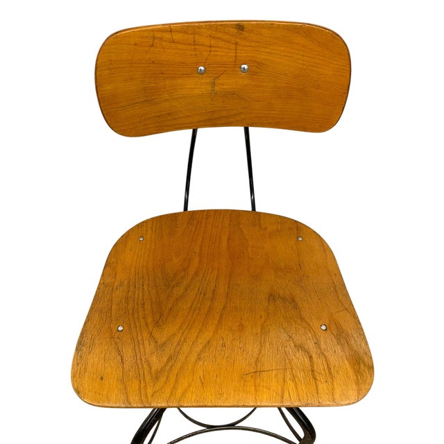 Vintage Industrial Adjustable Height Drafting Chair With Bentwood Seat For Sale In Seattle - Image 6 of 10