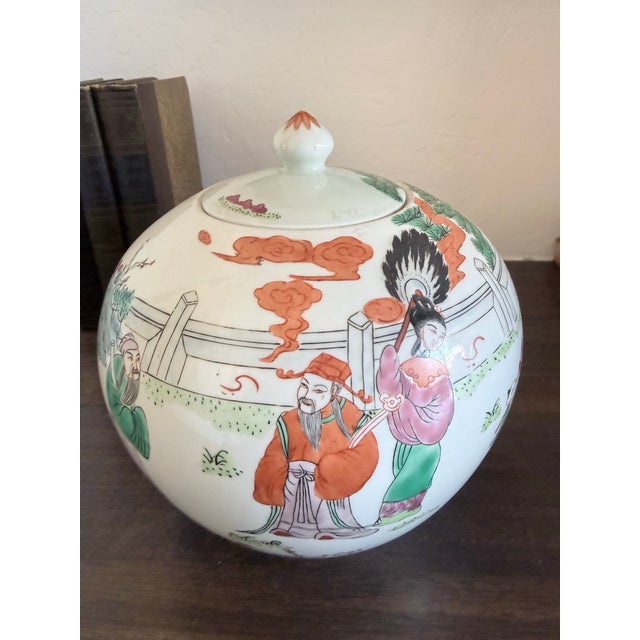 Pair Vintage Chinese Melon Jars | Famille Rose Porcelain Ginger Jars For Sale - Image 10 of 12