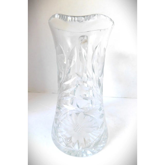 Transparent Heavy Brilliant Cut Crystal Vintage Pitcher, Floral & Leaf Design, Water, Wine, Cocktails, Drinks For Sale - Image 8 of 11