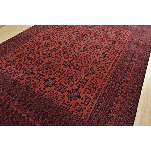 Traditional Turkmen Rug 10′ X 12’9” Red Wool Traditional Hand-Knotted Oriental Carpet For Sale - Image 3 of 14