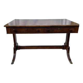 Title Early 19th Century English Regency Mahogany Writing / Sofa Table With Brass Paw Feet For Sale