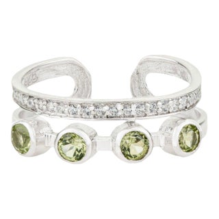 Sterling Silver August Birthstone Minimal Ring With Peridot & Zircon, Size 8.5 For Sale