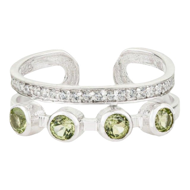 Sterling Silver August Birthstone Minimal Ring With Peridot & Zircon, Size 8.5 For Sale