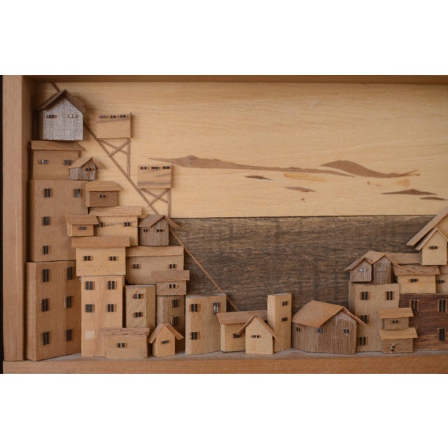 1960s Vintage Mid Century 3-D Valpasairo Cityscape Wood Art For Sale - Image 5 of 8