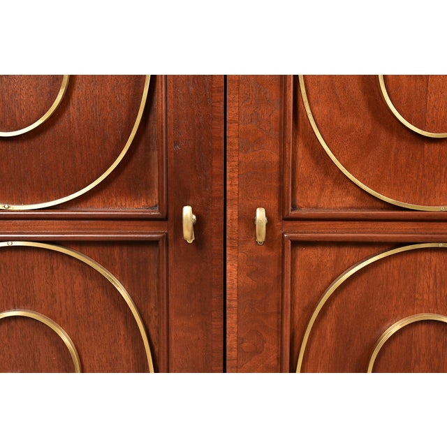 William Doezema for Mastercraft Mid-Century Hollywood Regency Campaign Walnut and Brass Sideboard Credenza, Newly Refinished For Sale - Image 10 of 16