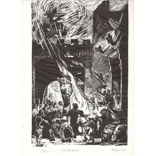 Gu Yuan, The Fire Edition 26/100, 1947, Woodcut Print For Sale