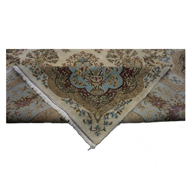 Antique Persian Kerman Wool 11x20 Blue & Ivory Handmade Gallery Rug #1140658 For Sale - Image 4 of 9