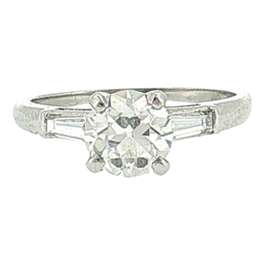 Mid-Century Platinum .94 Carat Old European Cut and Tapered Baguette Ring, Size 4.5