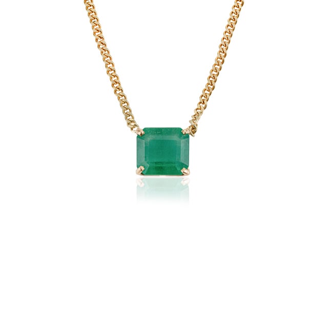Swedish Modern Asscher Cut 3.27 Carats Emerald Solitaire Necklace in 14k Solid Gold For Sale - Image 4 of 15