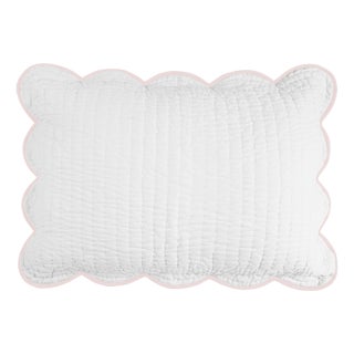Chairish x Kassatex Quilted Scallop King Sham, White /Blush For Sale