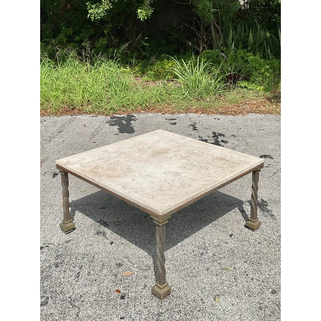 Vintage Regency Travertine and Brass Cap Coffee Table For Sale - Image 4 of 8