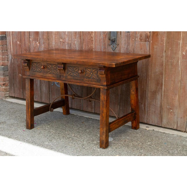 Carved Antique Elm Vizcaya Table For Sale - Image 4 of 13