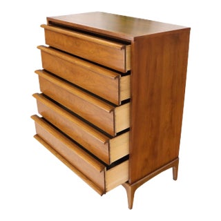 Super Clean Light American Walnut High Chest of Drawers For Sale