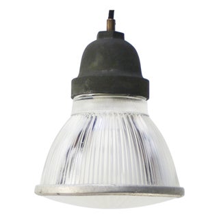 Vintage Industrial Glass Pendant Lamp from Holophane, Paris For Sale