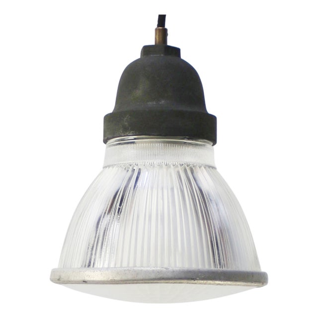 Vintage Industrial Glass Pendant Lamp from Holophane, Paris For Sale