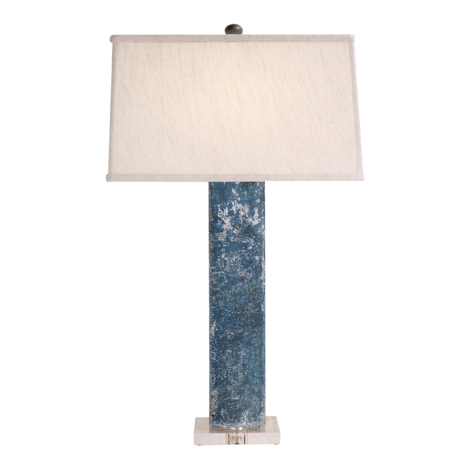 Blue Rectangle Post Table Lamp With Acrylic Base and Linen Shade Chairish