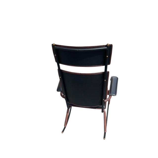 Stitched Leather Rocking Chair by Jacques Adnet, 1950s For Sale - Image 4 of 10