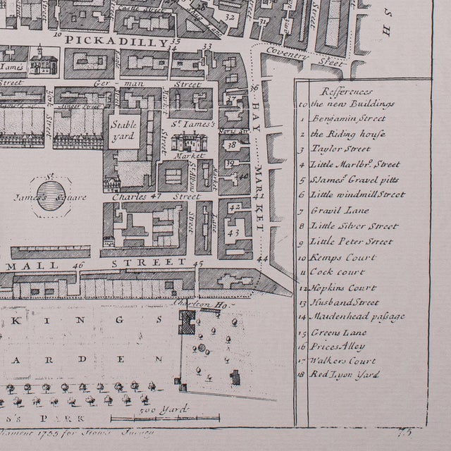 Vintage 18th Century Street Map, London, St James's Westminster, Cartography For Sale - Image 10 of 11