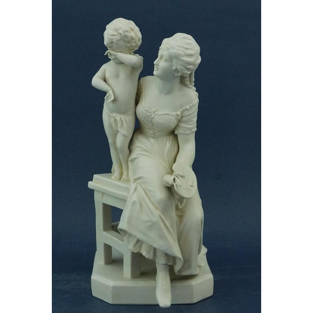 Item description: Spectacular, beautiful classic sculpture in fine German biscuit porcelain, depicting motherhood with a...