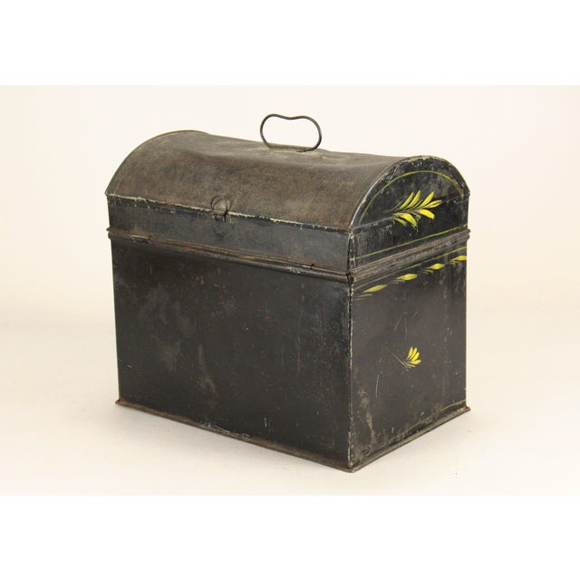 Mid 19th Century 1850's Tin Toleware Chest Box W Latch, Hand Painted, Pennsylvania Folk Art For Sale - Image 5 of 15