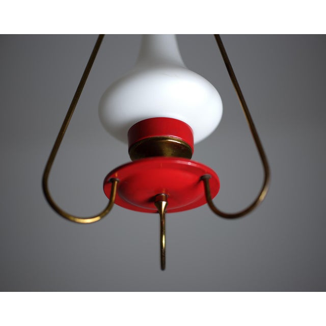 Mid-Century Italian Pendant Lamp in Red Metal and Opaline Glass, 1950s For Sale - Image 4 of 7